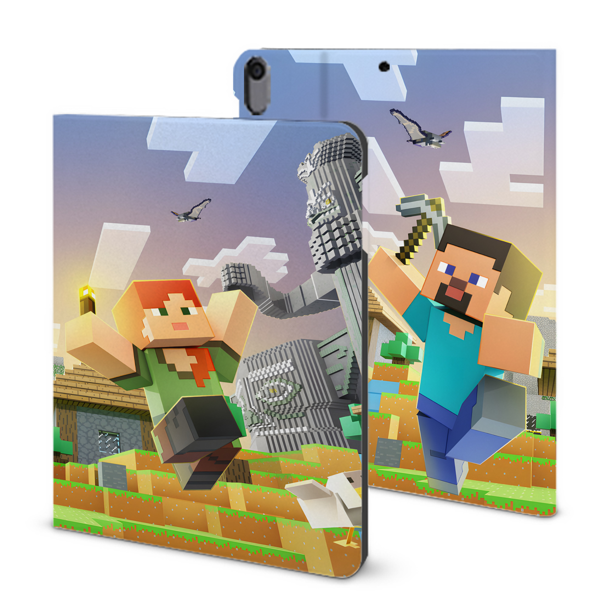 （画像用） マインクラフト ブロックの世界 Minecraft MC Block world IPad ケース ブック型 PUレザー TPU 耐衝撃 軽量 薄型 ペン収納なし 全面保護 IPad 各モデル対応